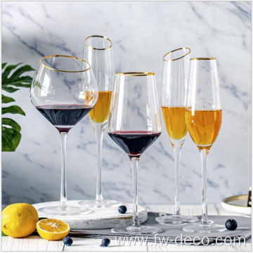 Custom hand blown gold rim wine glasses set